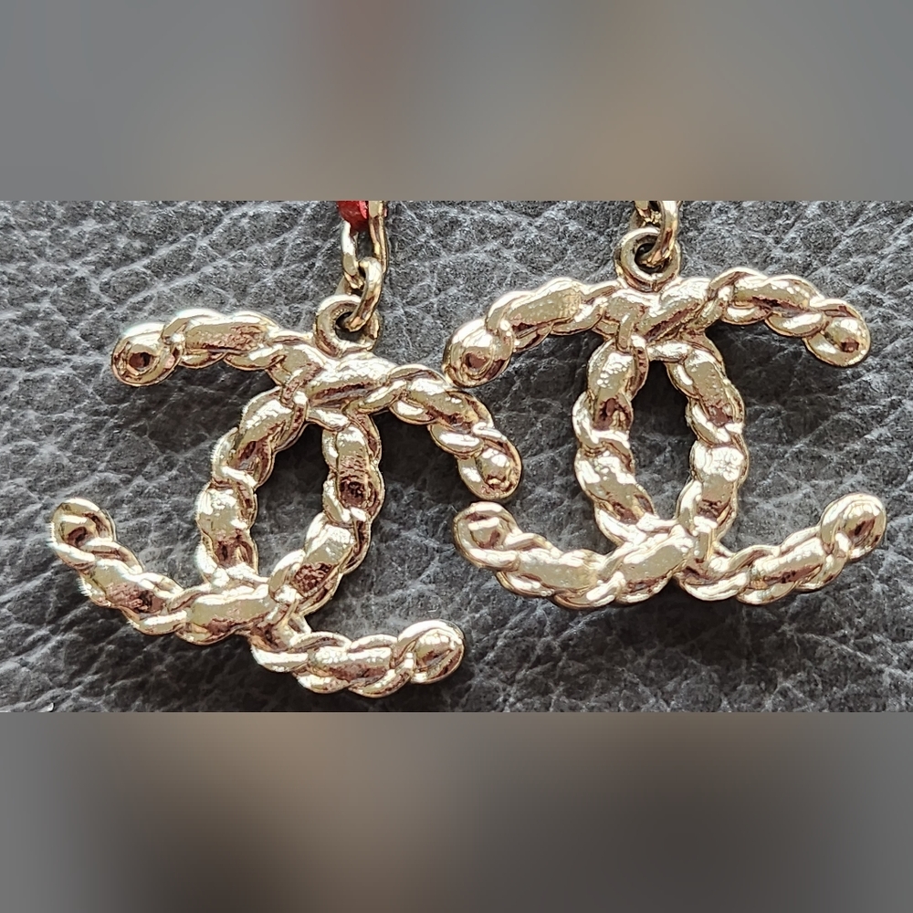 Chanel CC Leather Chain Drop Earrings - Picture 5 of 8